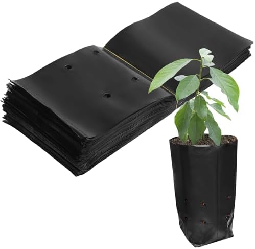 OMISTAR 100 PCS Plant Nursery Bags, Plastic Seedling Pots Container for Fruit Tree Flower Plant Grow, Plant Nursery Bags for Gardening Transplant by OMISTAR