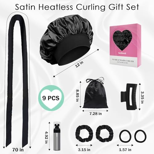 weiwei Satin Heatless Curlers Hair Curler, No Heat Curls Overnight Hair Curlers to Sleep In Overnight Curls Headband, 70" Hair Curlers No Heat, 9 Pcs Satin Heatless Curling Set for Women Long Hair - Image 6