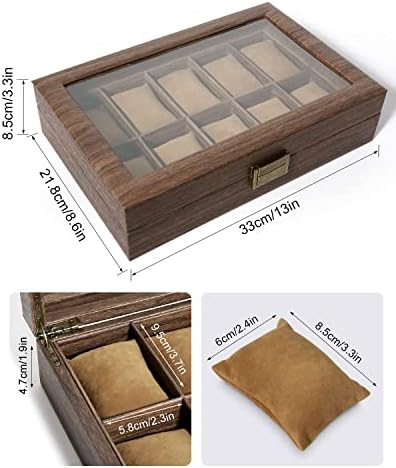 Uten Watch Case for Men 10 Slots, with Glass Lid, Wood Grain PU Leather - Image 4