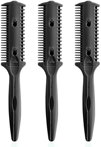 Soft 'N Style 3 Pack Double Sided Comb and Trimmer - Hair Razor Scissors, Split Ends Styler for Thin and Thick Cutting (Black) by Soft+%27N+Style