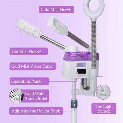 3 in 1 Facial Steamer,Professional Facial Steamer with 5X Magnifying LED Lamp, Esthetician Steamer with Hot & Cold Mist, Face Steamer On Wheels for Salon Spa Beauty Skin Care - Image 2