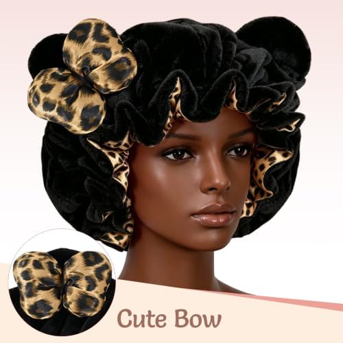 Cute Bear Ears Bow Bonnet Adjustable Sleep Cap Women Large - Image 2