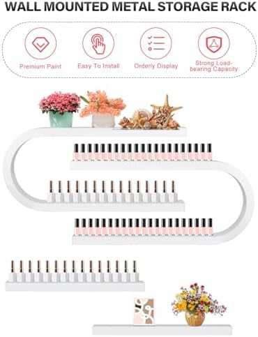EBANKU 6PCS U Shape Nail Polish Racks Heavy Duty Nail Shelfs for Wall Nail Polish Display Rack Cosmetic Display Cases Nail Polish Organizer Wall Shelf for Home Spa Nail Salon(White) - Image 5