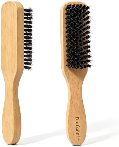 Slick Back Hair Brush with Boar Bristles Wooden Handle Smoothing Brush by Daifanni