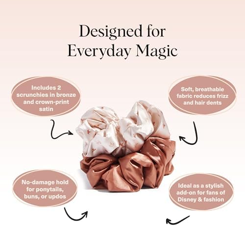 Kitsch & Disney Satin Scrunchies for Women - 2 Pcs, Desert Crown - Image 3