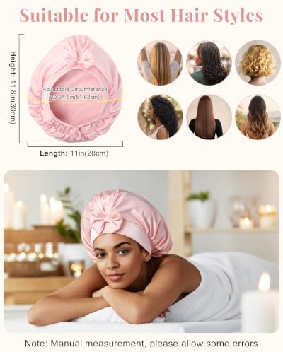 AWAYTR Satin Bonnet for Sleeping, Adjustable Bow Sleep Cap for Women - Image 2