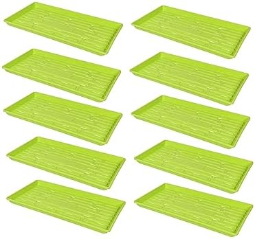 SUNPACK 10" x 20" Heavy Duty Shallow Plastic Seed Starting Tray, Lime Green, 1" (Pack of 10) - Lined with Drainage Holes for Excess Water and Aeration, Ideal for Greenhouses or Indoor Gardening by SUNPACK