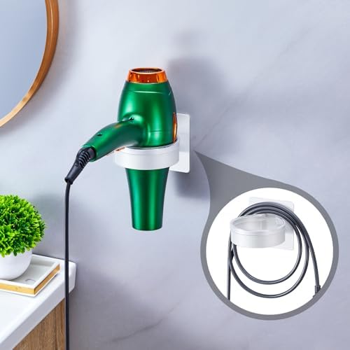 Blow Dryer Holder Wall Mounted, hairdryer holder for bathroom, Blow Dryer Organizer, hair tool organizer wall mount, Adhesive Hair Dryer Storage for Bathroom Barber Shop (White) - Image 6
