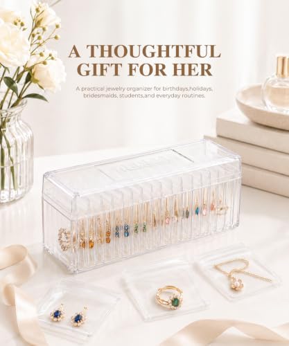 HOMEHIVE Acrylic Jewelry Box Organizer, Clear Jewelry Organizer and Storage with 20 Portable Anti Tarnish Jewelry bags, Travel Jewelry Case for Earrings/Rings/Necklaces Gifts for Women Girls, Clear - Image 2