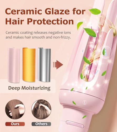 Auto Hair Curler, Automatic Curling Iron with 4 Temperature & 3 Timer, Automatic Shut-Off, Anti-Scald, Anti-Tangle Rotating Curling Wand for Hair Styling, Pink - Image 3