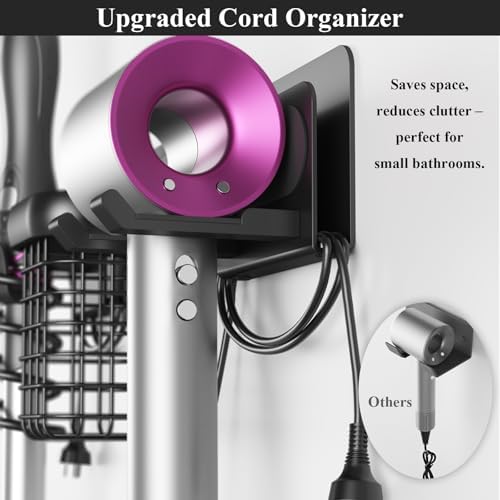 Tindbea Upgraded Aluminum Alloy Hair Dryer Holder Wall Mounted with Built-in Cord Wrap,3-in-1 Hair Tool Organizer for Blow Dryer, Curling Iron, and Straightener, Matte Black - Image 2
