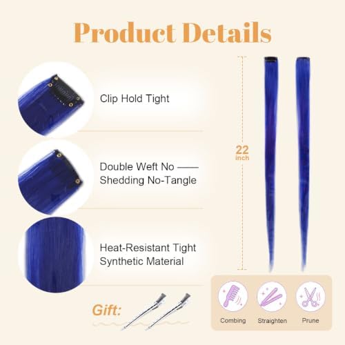 Blue Colored Clip in Hair Extensions, Synthetic Hair for Girls - Image 4
