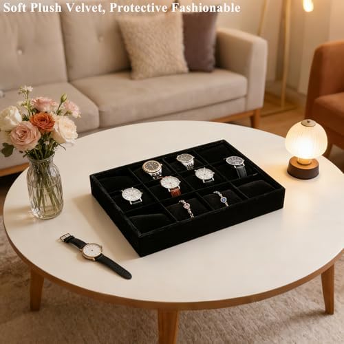 Jewelry Watch Tray Organizer Bracelets Display Case Holder, Black 12-Slots - Image 3
