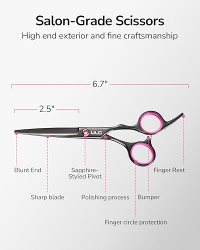 Hair Cutting Scissors, ULG Professional Hair Scissors 6.5 inch Right-Hand Razor Edge Barber Shears Salon Hair Cutting Shears Made of Japanese Stainless Steel, Hand Sharpened Black-Pink - Image 6