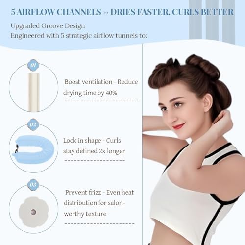 Heatless Hair Curler Heatless Curls Overnight Heatless Blowout with Luxury Cloth Bag Silk Scarf, Curling Rod Headband to Sleep in No Heat Curling with (Blue, 3Rods) - Image 4