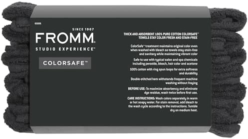 Fromm ColorSafe 100% Cotton Bleach Proof Salon Hair Towels for Hairstylists, Barbers, Spa, Gym in Black, 16" by 29", 6 count Absorbent Stain Resistant Towels for Drying Curly, Long, Wavy Hair - Image 6