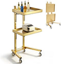 2-Tier Metal Rolling Cart with Wheels, Salon Trolley, Gold by Unknown