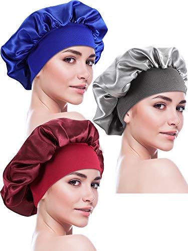 Blulu 3 Pcs Large Satin Silk Bonnet,Silver, Wine Red, Sapphire Blue by Blulu