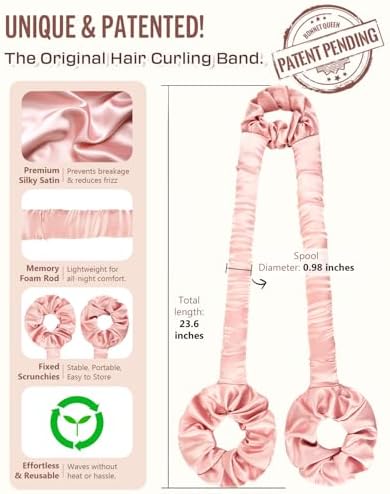 BONNET QUEEN Heatless Hair Curler for Heatless Curls Overnight, All-in-One Sleepy Tie Satin Curling Rod, Hair Curlers to Sleep In, Overnight Blowout Rods, Hair Rollers for Women Long Hair, Cream Pink - Image 4