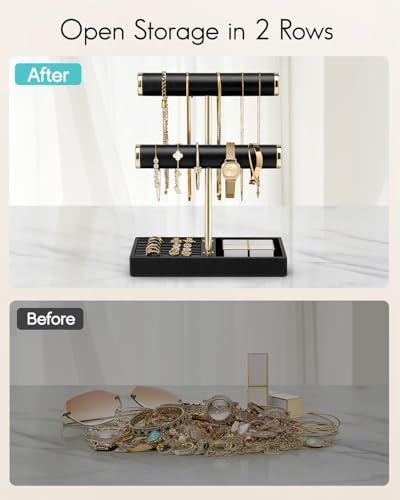 VLANDO Jewelry Organizer, 2 Tier Jewelry Bracelet Necklace Holder with Tray - Image 6