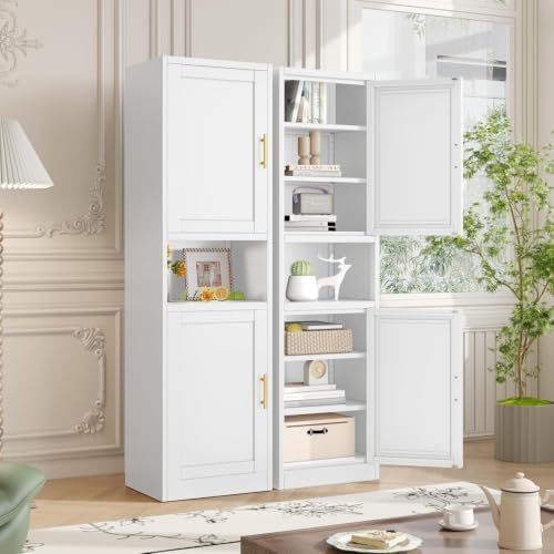 Tall Metal Narrow Bathroom Storage Cabinet 67" H, Tall White Pantry Cabinets with 4 Adjustable Shelves and 2 Doors for Kitchen, Home Office, Living Room, Dining Room(16 inches Wide) - Image 3
