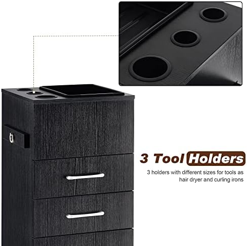 BarberPub Salon Storage Cabinet with Hair Dryer Holders 2035 (Black) - Image 4