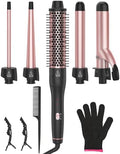 ANIEKIN 5 in 1 Curling Iron Set, Fast Heat Up Curling Wand from 3/8 to 1 1/4 Inch and a Thermal Brush Come with, Dual Voltage Hair Curler for Women All Hair Types and Travel Use, Gifts for Women by ANIEKIN-MasterYourBeauty