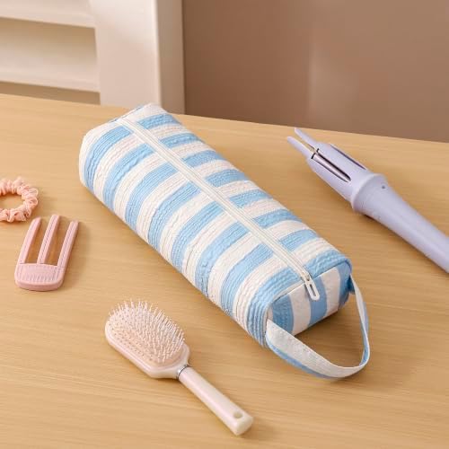 RSRSLEII Striped Hair Tools Travel Bag, Portable&Foldable, Blue&White - Image 6