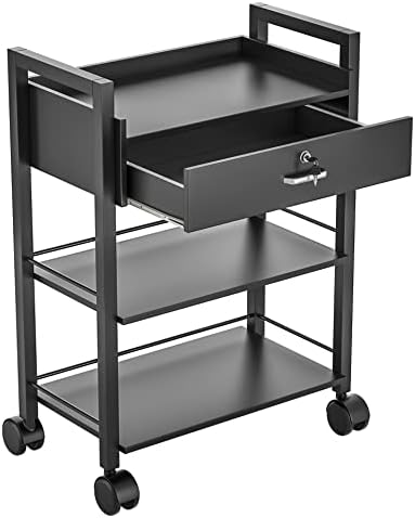 Paddie Salon Trolley Cart, Salon Tray Wooden Mobile Utility Cabinet with 1 Drawer 2 Trays, Rolling Storage Station Medical Esthetic Supply Holder for Beauty Spa (1 Drawer, Black) - Image 5