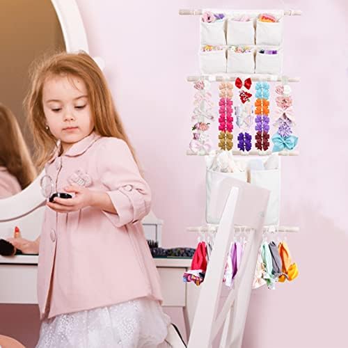 cherrboll Hair Bows Holder Headband Organizer for Girls, Hair Clips Hanger Storage with Hooks, Wall Hanging Decor for Nursery Room - Image 2