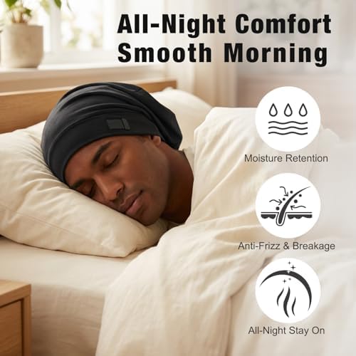 2 Pack Silk Satin Hair Bonnet for Men, Adjustable Stay-On Sleep Cap Beanie for Curly Hair, Soft Breathable Night Hat for All Types - Image 2