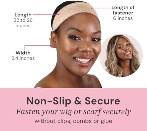 MILANO COLLECTION WiGrip Comfort Band with 9 Pack Nylon Wig Cap Liners Combo, Non-Slip Velvet Wig Band & 9 Elastic Caps, Adjustable, One Size Fits All, Nude - Image 3