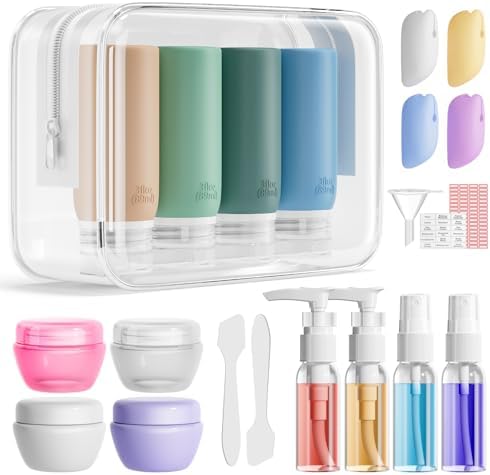 Muslish 21 Pack Travel Bottles for Toiletries, Leak-Proof TSA Compliant Silicone Travel Size Containers for Shampoo and Conditioner, BPA Free with Toiletry Bag (Green) by MUSLISH