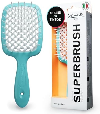 Janeke Original Patented Superbrush Detangler Brush Anti-static Hairbrush Easy For Wet or Dry Use Flexible with Nylon Bristle Great for All Hair Types - Long Thick Curly (Tiffany) by Janeke