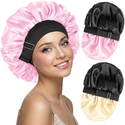 2PCS Silk Hair Bonnet for Sleeping Women - Satin Bonnet for Sleeping Double Layer Adjustable Sleep Cap for Curly Hair by BESTCHOICEFORYOU%EF%BC%81