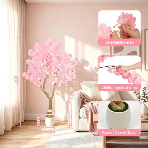 Pink Artificial Cherry Blossom Tree 5FT with Sturdy White Planter - Image 3