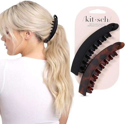 Kitsch Banana Hair Clips For Women – All Hair Types - Black & Tort, 2pcs by Kitsch