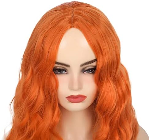 Long Curly Wavy Orange Wig Middle Part Synthetic Hair Replacement Wig for Cosplay Daily Use - Image 5