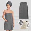 Luxury Organic Japanese Cotton Waffle Body Towel Wrap for Women | Sauna, Spa, Onsen, Shower Towel with Adjustable Snap Closure and Pocket | Ultra Plush 450 GSM (Smoke Grey, S/M) by KOSMU