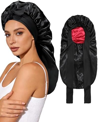 AWAYTR Long Satin Bonnet for Sleeping, Women Two-Tone Reversible Sleep Cap by AWAYTR