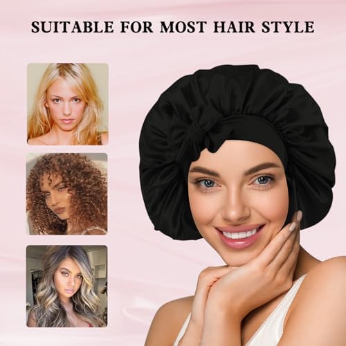 my novel things 3Pcs Satin Bonnets Silky for Sleeping Women with Tie Band - Image 5