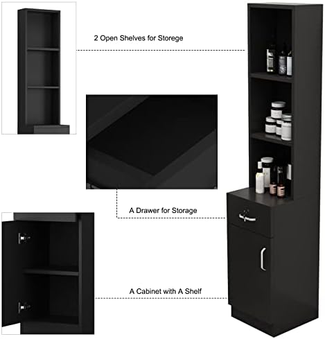 Paddie Hair Salon Stations, Lockable Barber Stations Wall Mount Salon Equipment for Hair Stylist with 1 Lockable Drawer & 1 Storage Cabinet (No Holders, Black) - Image 3