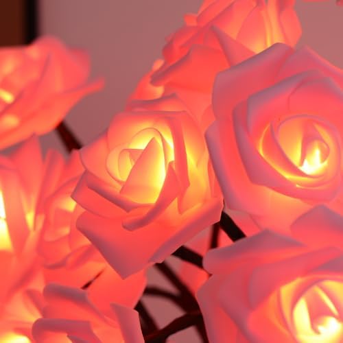 Drawelry Rose Flower Tree Lamp - LED Rose Tree Table Lamp USB/Battery Powered Artificial Bonsai Flower Night Light for Bedroom Living Room Party Wedding Birthday Decor (Pink) - Image 6