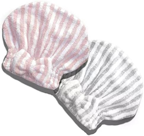 Microfiber Hair Towel Cap,Soft Absorbent Quick Drying Cap for Curly Thick Hair, Wrap Cap with Hair Brush for Women Girls (Pink&Gray White, 2) by SportMore
