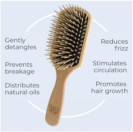 TEK | Rectangular Wooden Hair Brush Big with Long Rounded Teeth in Natural Ash Wood, Ideal for Detangling, Styling and Daily Care of Long and Thick Hair | 22x6cm | Handmade in Italy - Image 4