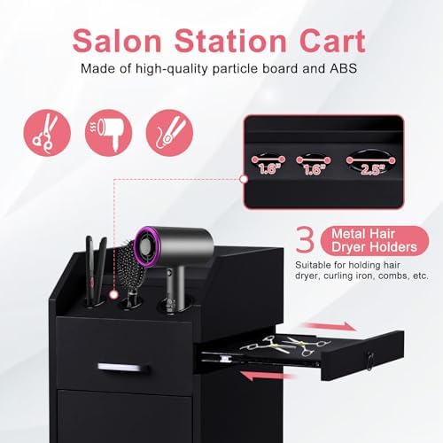 Winado Salon Trolley Cart with 4 Trays, 3 Hair Dryer Holders, Black - Image 5