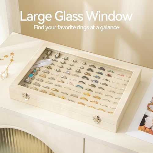 Frebeauty 100 Slots Ring Organizer Tray,Velvet Ring Box with Clear Lid - Image 4