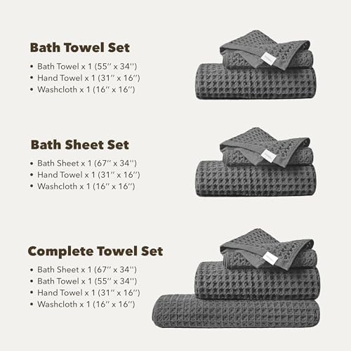Luxury Organic Japanese Cotton Waffle Bath Towel | Thick, Absorbent, Quick Dry Bathroom Towels for Shower, Sauna, Onsen| Hotel & Spa Quality, Gift-Ready (Smoke Grey, Bath Sheet Set (3-Piece)) - Image 6