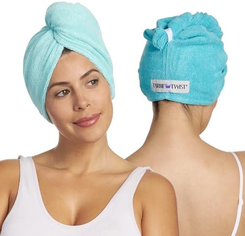 Turbie Twist Microfiber Hair Towel, Dark & Light Aqua (2 Pack) - Image 2