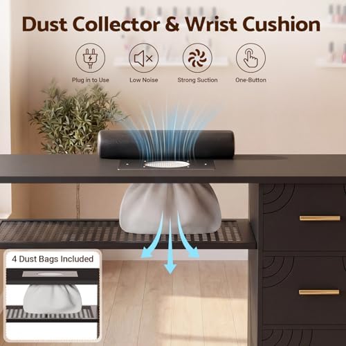 Manicure Table with Dust Collector and LED Display Cabinet (Black) - Image 4